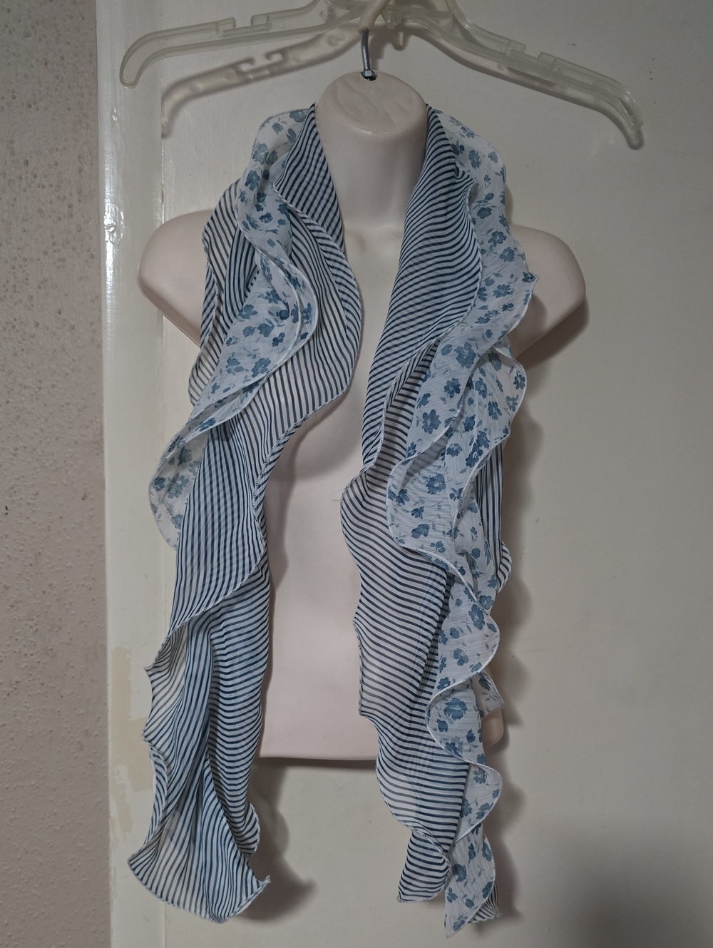 Blue Floral & Stripe Ruffle Scarf - Women's Accessory